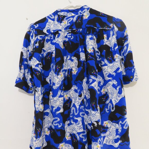 Anthropologie Emily Isabella Blue Panther Print Top XS - Picture 6 of 9